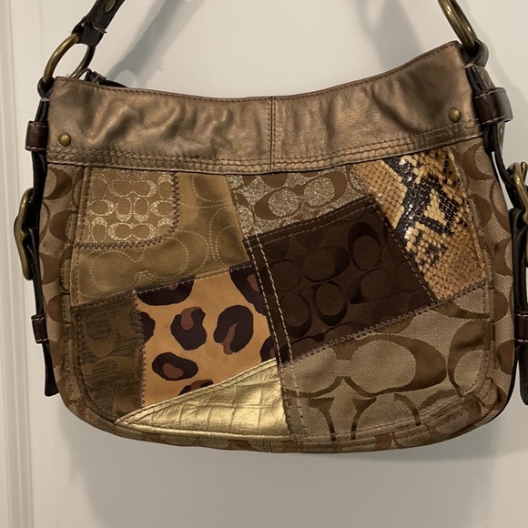 GUC Coach Brown and Gold Patchwork Purse - Picture 2 of 12